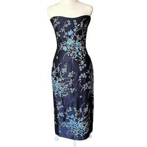 Y2K Collette Dinnigan Silk Floral Strapless Dress Size Small Embroidered